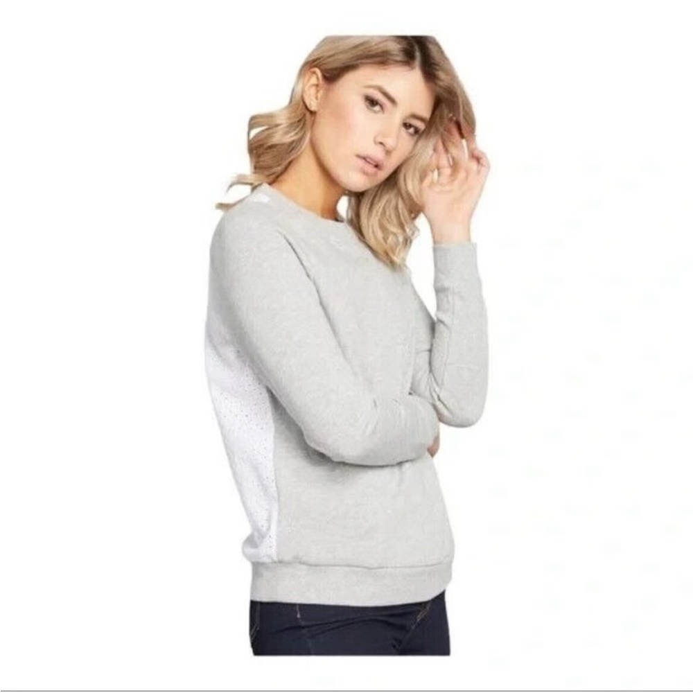 Modcloth‎ Grey White Pullover Crewneck Sweatshirt Eyelet Lace Back Medium